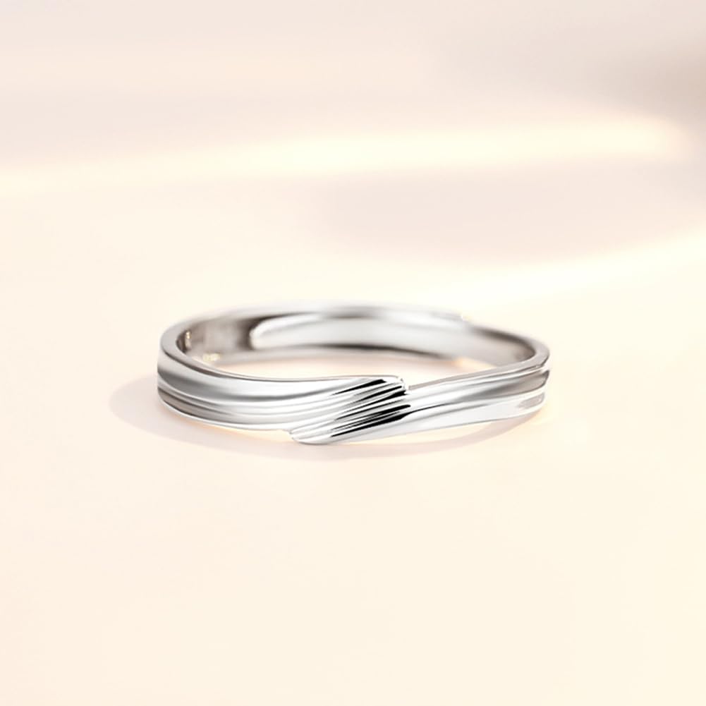 Rockyu ペアリング シルバー925 ジルコニア 四本爪デザイン カップルリングセット 金属アレルギー対応