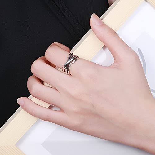 Rockyu 2連風シルバーリング レディース フリーサイズ チタン製 おしゃれアクセサリー
