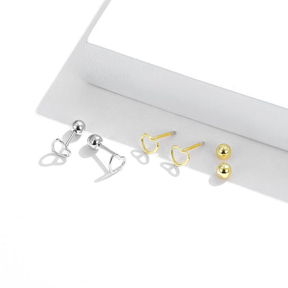 Rockyu ピアス レディース ハート シルバー925 ボールキャッチ 金属アレルギー対応