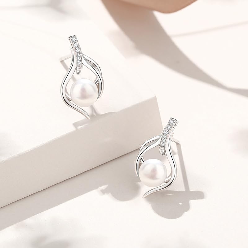 Rockyu ピアス レディース シルバー925 真珠 羽モチーフ スタッド プラチナカラー アレルギー対応