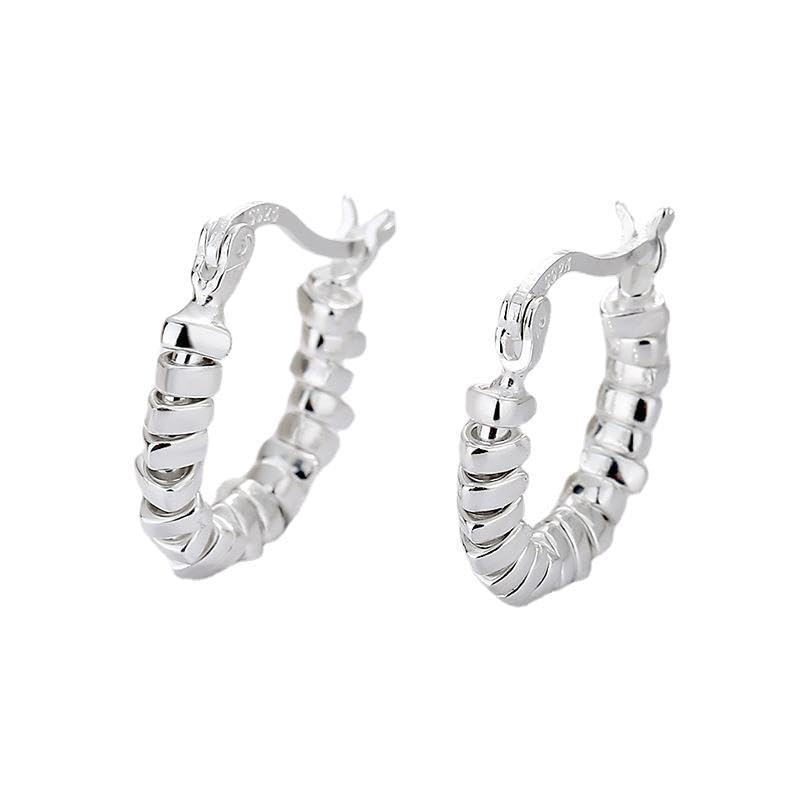 Rockyu シルバー925 ツイスト＆ジオメトリック フープピアス 両耳セット