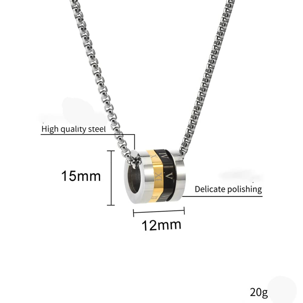 Rockyu ネックレス メンズ ブランド シルバー ローマ字 回転可能 ローマ数字ネックレス ゴールド ブラック リングペンダント チタン