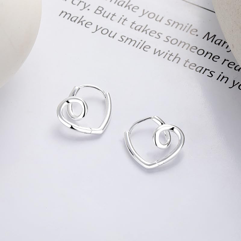 Rockyu S925シルバー＆ゴールド 不規則ツイストハート フープピアス レディース