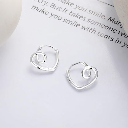 Rockyu S925シルバー＆ゴールド 不規則ツイストハート フープピアス レディース