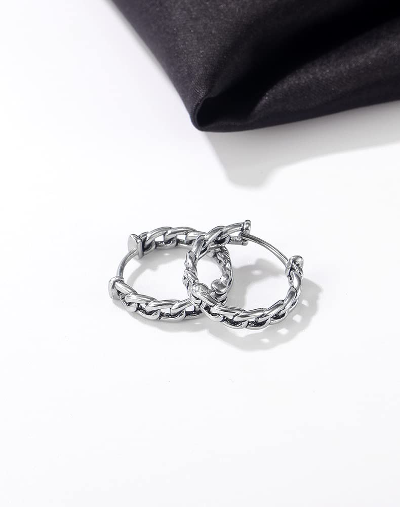 Rockyu 喜平チェーンフープピアス メンズ｜シルバー×中折れ式・金属アレルギー対応