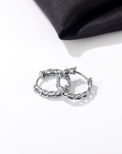 Rockyu 喜平チェーンフープピアス メンズ｜シルバー×中折れ式・金属アレルギー対応