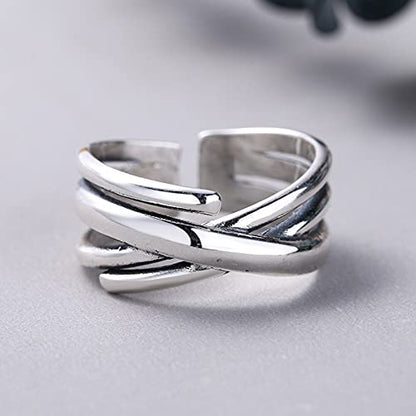 Rockyu 2連風シルバーリング レディース フリーサイズ チタン製 おしゃれアクセサリー