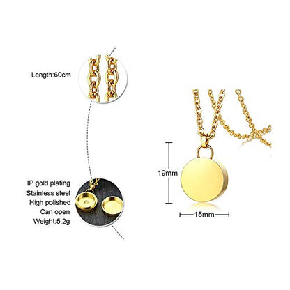 Rockyu サークル型メモリアルネックレス メンズ ステンレス製 遺骨カプセル ロング60cmチェーン