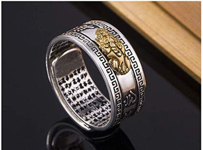 Rockyu リング メンズ フリーサイズ シルバー ゴールド 心経刻印 開運 お守り指輪 厄除け 宗教風