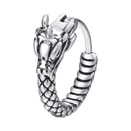Rockyu ピアス メンズ 竜頭モチーフ フープ ステンレス シルバー 金属アレルギー対応 片耳用