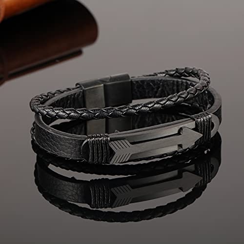 Rockyu ブレスレット メンズ 本革 多重編み込み 矢印モチーフ ゴールド＆シルバー アジアン風