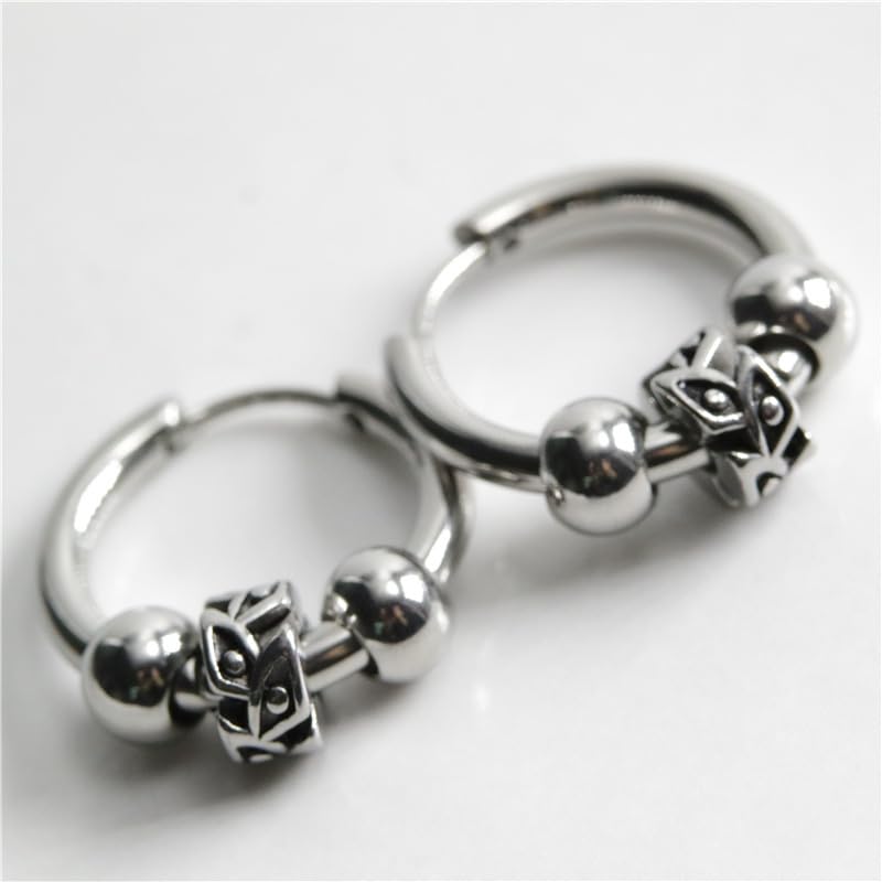 Rockyu ピアス メンズ フープ シルバー 鈴付き リングピアス 316Lステンレス 両耳用
