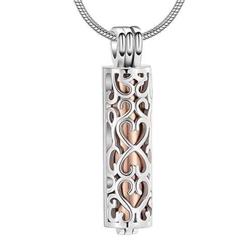Rockyu 骨壷ペンダント ネックレス レディース メンズ ステンレス 円柱 ハートモチーフ メモリアルペンダント 骨灰収納 ゴールド シルバー ブラック