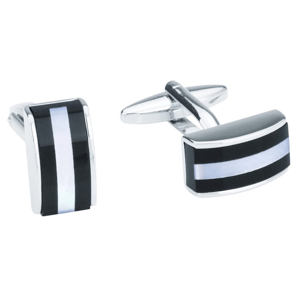 Rockyu オニキス＆シェルカフスボタン 長方形 弧状デザイン メンズ ビジネスアクセサリー
