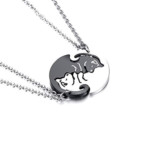 Rockyu ペアネックレス 犬モチーフ YinYangデザイン ブラック＆シルバー ステンレス製 カップル用