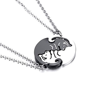 Rockyu ペアネックレス 犬モチーフ YinYangデザイン ブラック＆シルバー ステンレス製 カップル用