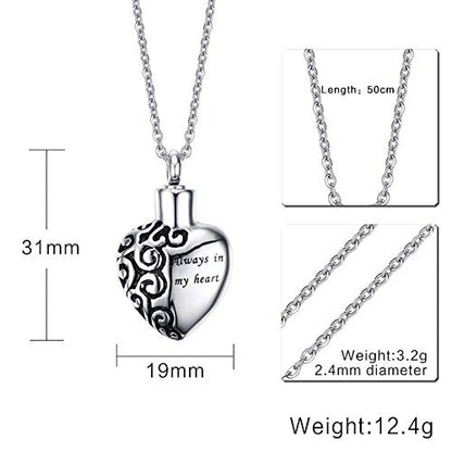 Rockyu メモリアルハートネックレス ステンレス製 アンティーク調