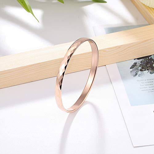 Rockyu バングル レディース 18Kゴールド/ローズゴールド 菱形カット 64mm 手首用ブレスレット