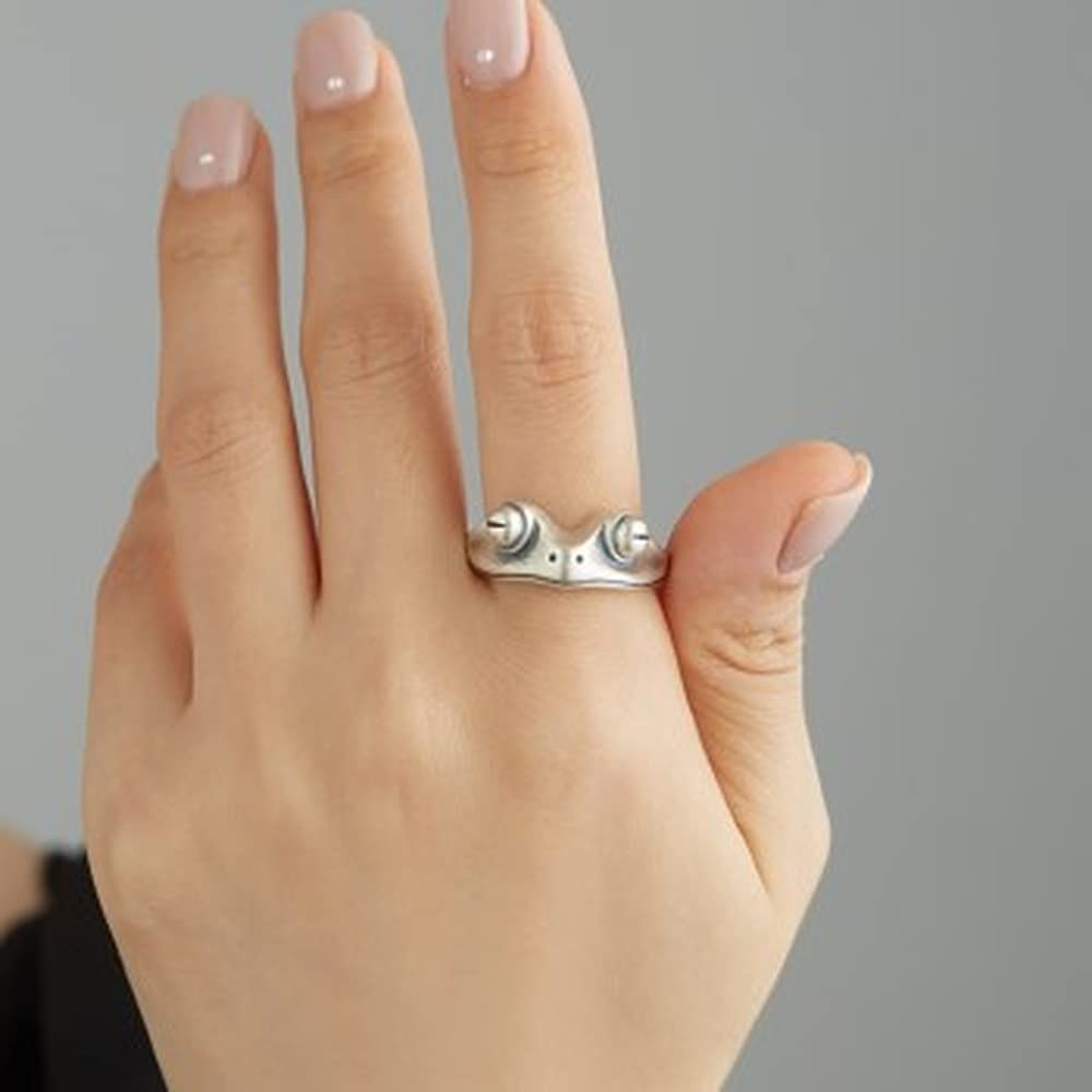 Rockyu カエルリング レディース シルバー925 ユニーク フリーサイズ ピンキー対応