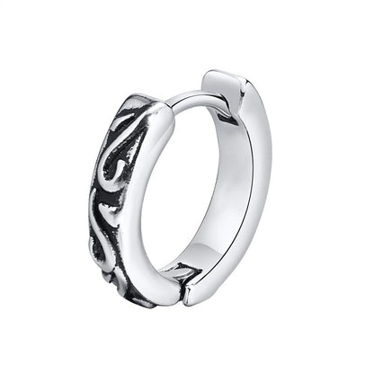 Rockyu メンズ フープピアス シルバー ステンレス 彫刻デザイン 片耳用 小さめ 金属アレルギー対応