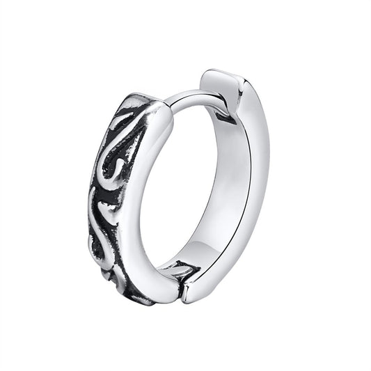 Rockyu メンズ フープピアス シルバー ステンレス 彫刻デザイン 片耳用 小さめ 金属アレルギー対応