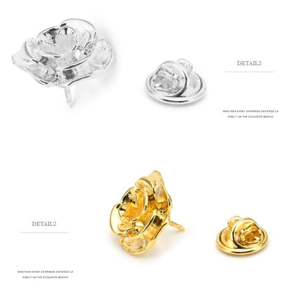 Rockyu ローズブローチ メンズ 花モチーフ 立体デザイン 合金 ゴールド/シルバー/ブラック