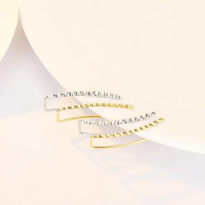 Rockyu レディースイヤーカフ ノンホールピアス カーブデザイン シルバー＆ゴールド 凹凸模様 手作り風 アクセサリー