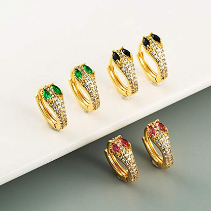 Rockyu ピアス レディース 蛇モチーフ ゴールド ブラック ジルコニア 両耳 軟骨対応