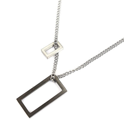 Rockyu ネックレス メンズ レディース 長方形 透かし彫り ゴールド シルバー ブラック ステンレス 金属アレルギー対応