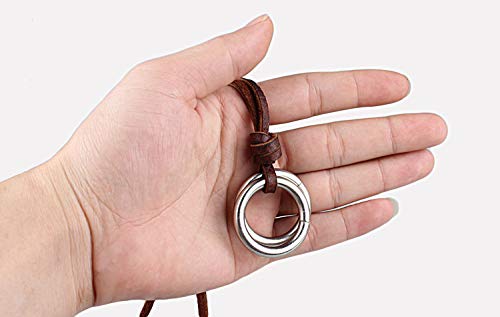 Rockyu メンズ レザーネックレス リングペンダント ロング 紐タイプ 60cm 牛革製