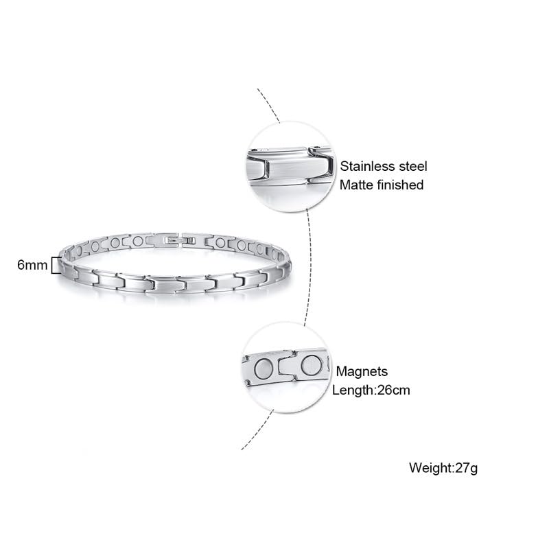 Rockyu ステンレス磁気ブレスレット＆アンクレット ペア対応 シルバーマット仕上げ