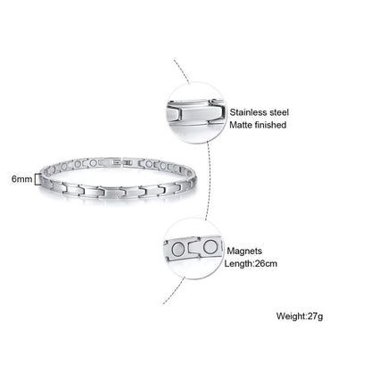 Rockyu ステンレス磁気ブレスレット＆アンクレット ペア対応 シルバーマット仕上げ