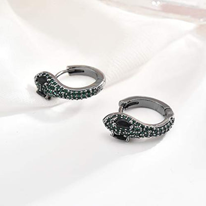 Rockyu 蛇モチーフ フープピアス レディース 両耳用 ジルコニア 18金仕上げ 金アレ対応