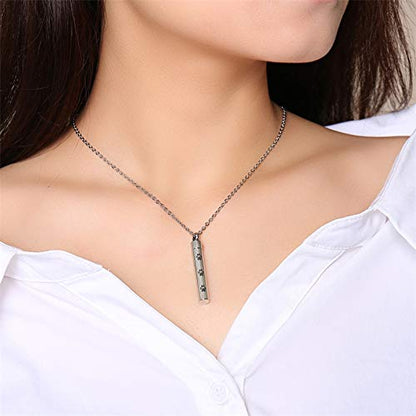 Rockyu メモリアルネックレス ペット 足あと刻印 円柱型 遺骨ペンダント ステンレス製 シルバー 50cmチェーン付き