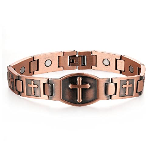 Rockyu 赤銅クロス磁気ブレスレット メンズ 静電気除去
