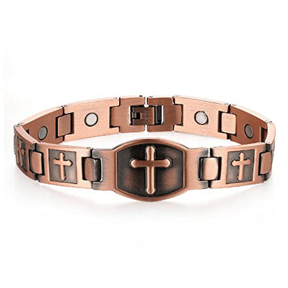 Rockyu 赤銅クロス磁気ブレスレット メンズ 静電気除去