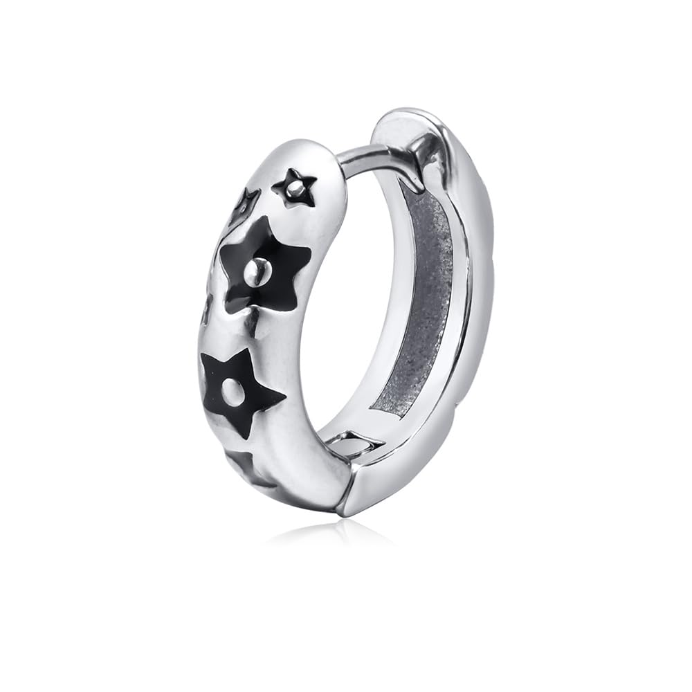 Rockyu メンズ フープピアス シルバー ステンレス 彫刻デザイン 片耳用 小さめ 金属アレルギー対応