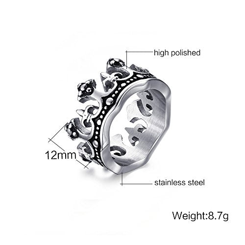 Rockyu メンズリング クラウンデザイン ステンレス製 王冠モチーフ 12mm幅