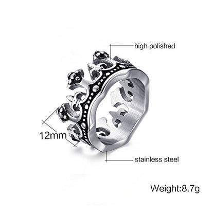 Rockyu メンズリング クラウンデザイン ステンレス製 王冠モチーフ 12mm幅