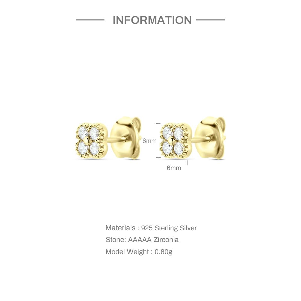 Rockyu シルバー925 花型スタッドピアス（ターコイズ＆ジルコニア・両耳用）