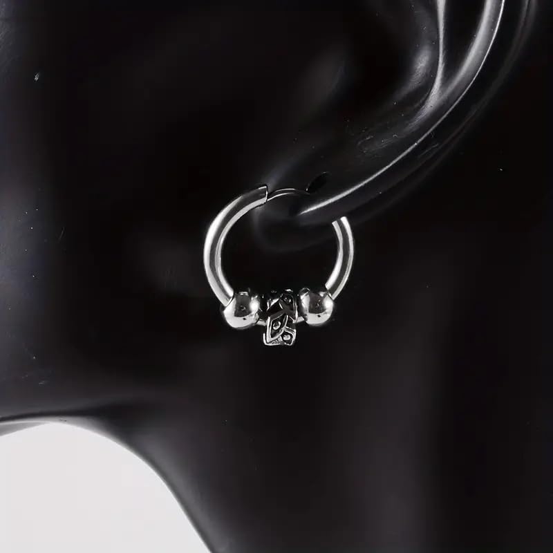 Rockyu ピアス メンズ フープ シルバー 鈴付き リングピアス 316Lステンレス 両耳用