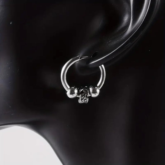 Rockyu ピアス メンズ フープ シルバー 鈴付き リングピアス 316Lステンレス 両耳用