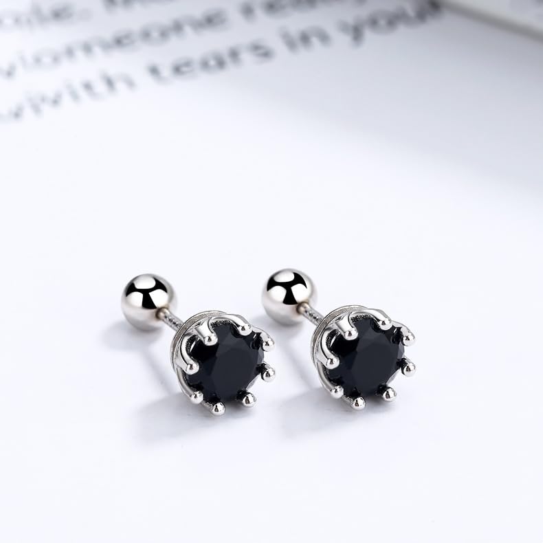 Rockyu シルバー925 キュービックジルコニア スクリューキャッチピアス 3サイズ展開