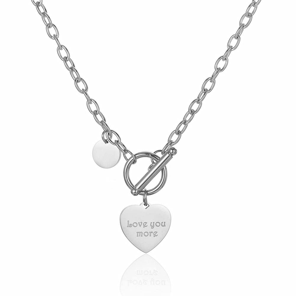 Rockyu チョーカー レディース ハートペンダント 「Love You More」 刻印 ゴールド & シルバー コイン付き