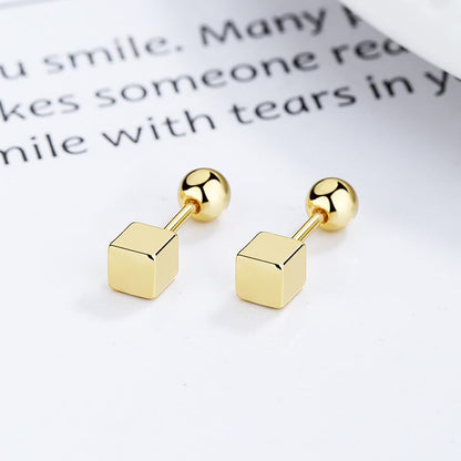 Rockyu シルバー925 キューブスクエア スタッドピアス スクリューバック