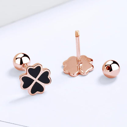 Rockyu ピアス レディース シルバー925 四つ葉のクローバー 黒エナメル 小さめ 両耳用 シルバー/ゴールド/ローズゴールド