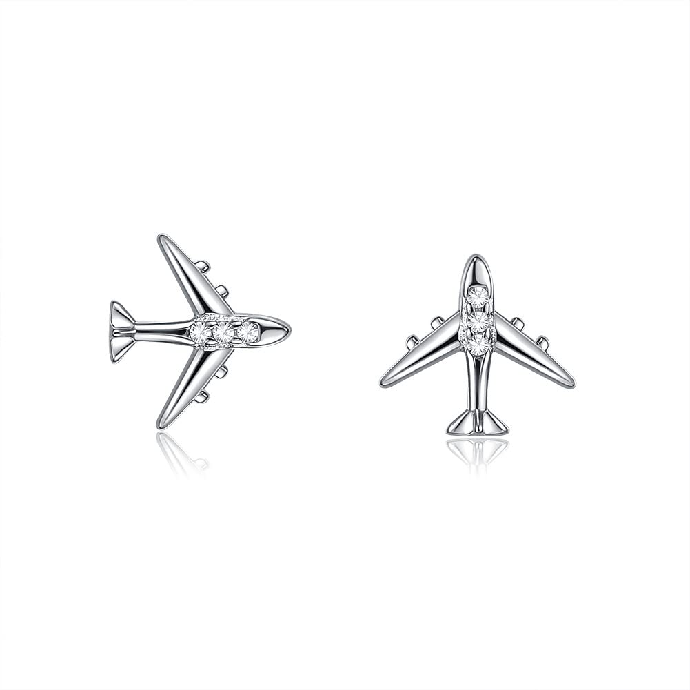 Rockyu レディース ピアス シルバー 飛行機モチーフ 小ぶりスタッドピアス キュービックジルコニア