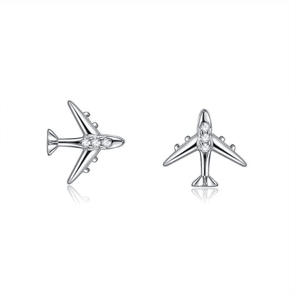 Rockyu レディース ピアス シルバー 飛行機モチーフ 小ぶりスタッドピアス キュービックジルコニア
