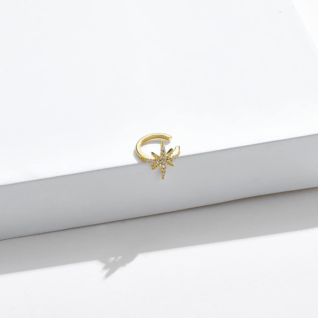 Rockyu シルバー925 イヤーカフ レディース メンズ ジルコニア 芒星 ノンホール ゴールド 金属アレルギー対応