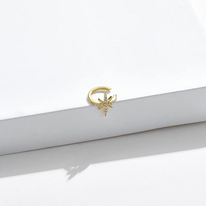 Rockyu シルバー925 イヤーカフ レディース メンズ ジルコニア 芒星 ノンホール ゴールド 金属アレルギー対応